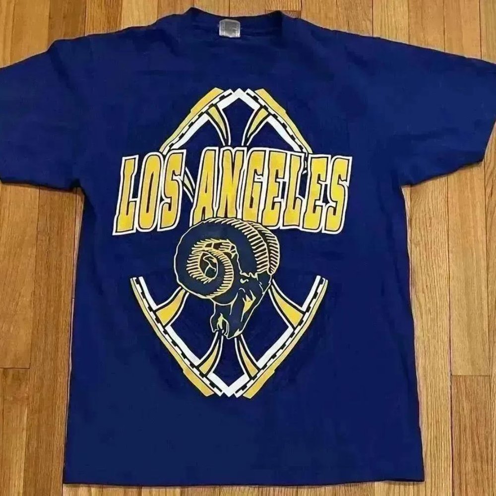 Vintage LA Los Angeles Rams Horns Up' Double Sided Shaka Active Shirt sz LARGE